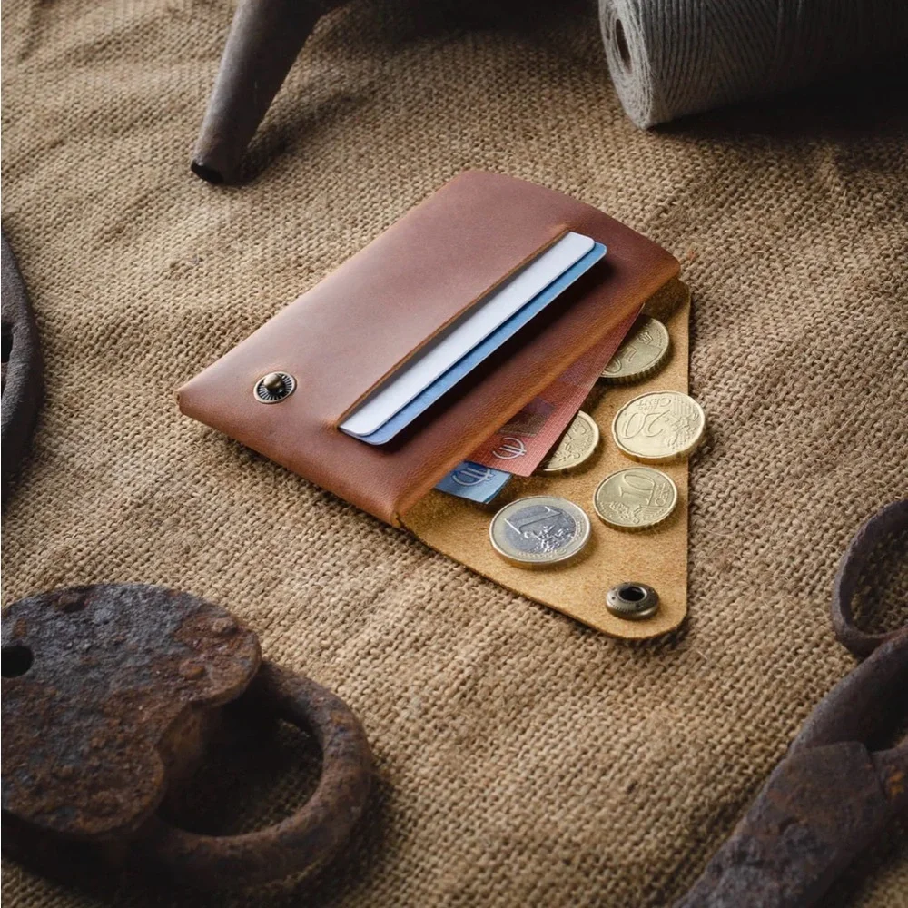 NEW Crazy Horse Craft Minimalist Leather Origami Wallet, Brown